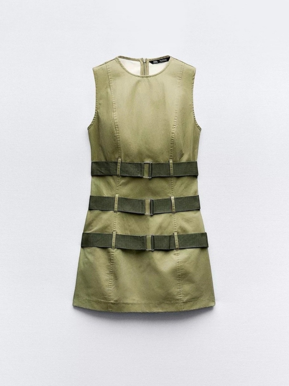 Zara Belted Waxed Dress Mini Green Size Small